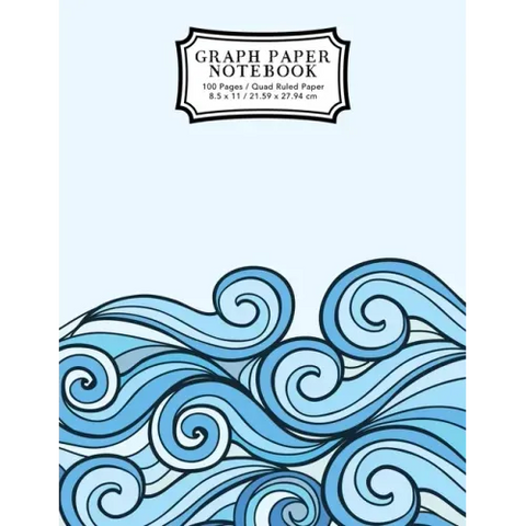Graph Paper Notebook: Blue Waves Drawing Grid Paper Composition Notebook, Graphing Paper, Quad Ruled
