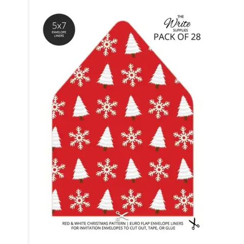 Christmas Pattern Envelope Liners Euro Flap 5x7 with Red & White Design: For Invitation Envelopes for Holidays, Birthdays, Weddings (28 Pack)