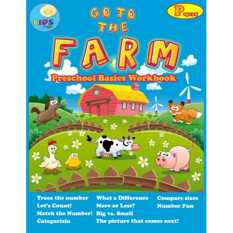 Go to the Farm: basic activity Workbooks for Preschool ages 3-5 and Math Activity Book with Number Tracing, Counting, Categorizing.