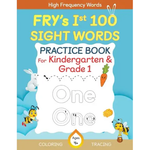 Fry's First 100 Sight Words Practice Book For Kindergarten and Grade 1 Kids, Dot to Dot Tracing, Coloring words, Flash Cards, Ages 4 -6