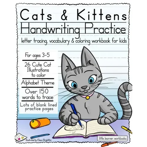 Cats & Kittens Handwriting Practice: Letter tracing, Vocabulary and Coloring Workbook for Kids