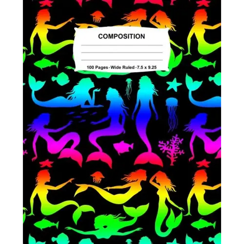 Composition Notebook: Mermaids Rainbow Neon Notebook Wide Ruled 100 Pages 7.5 x 9.25