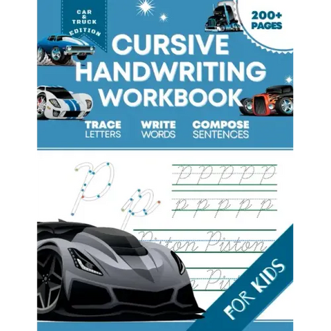 Cursive Handwriting Workbook for Kids: Car and Truck Edition, A Fun and Engaging Cursive Writing Exercise Book for Homeschool or Classroom (Master Let