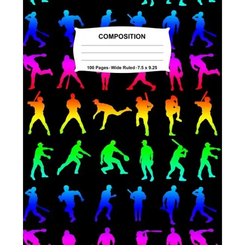 Composition Notebook: Baseball Rainbow Neon Notebook Wide Ruled 100 Pages 7.5 x 9.25