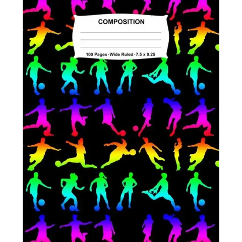 Composition Notebook: Girls Soccer Rainbow Neon Notebook Wide Ruled 100 Pages 7.5 x 9.25