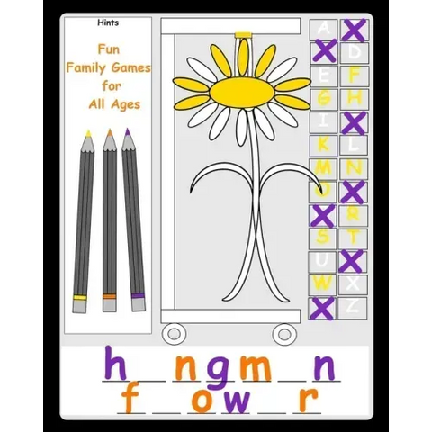 Fun Family Games for All Ages: Hangman Alternative Hang a Flower A pen and paper game book for kids & adults Simple fun easy for siblings parents eld