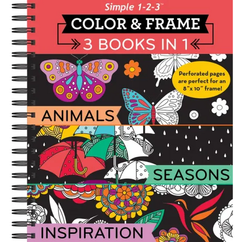 Color & Frame - 3 Books in 1 - Animals, Seasons, Inspiration (Adult Coloring Book)