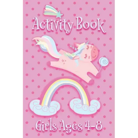 Activity Book - Girls Ages 4-8: Pink Unicorns and Rainbow - Ages 6x9 Matte Paperback With Mazes, Doodles, Word Searches, Coloring, And More