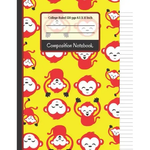 Composition Notebook: Bright Red & Yellow Monkey College Ruled Notebook for Girls, Boys, Kids, School, Students and Teachers
