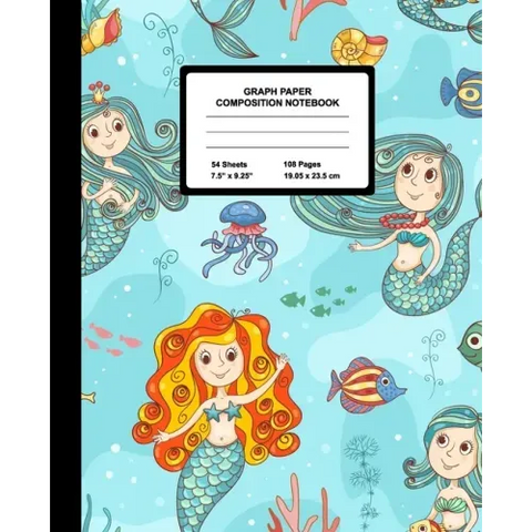 Graph Paper Composition Notebook: Quad Ruled 4 Squares Per Inch Sheets, Math and Science Grid Note Book for Elementary Students, Beautiful Mermaid
