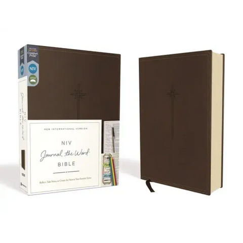NIV, Journal the Word Bible, Imitation Leather, Brown, Red Letter Edition, Comfort Print: Reflect, Take Notes, or Create Art Next to Your Favorite Ver