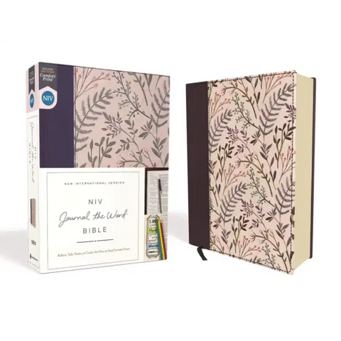 NIV, Journal the Word Bible, Cloth Over Board, Pink Floral, Red Letter Edition, Comfort Print: Reflect, Take Notes, or Create Art Next to Your Favorit