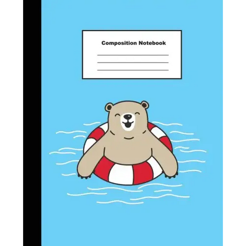 Composition Notebook: Smiling Brown Bear in Blue Swimming Pool Wide Ruled Note