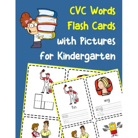 CVC Words Flash Cards with Pictures for Kindergarten: Vowels and consonants missing word activity flashcards