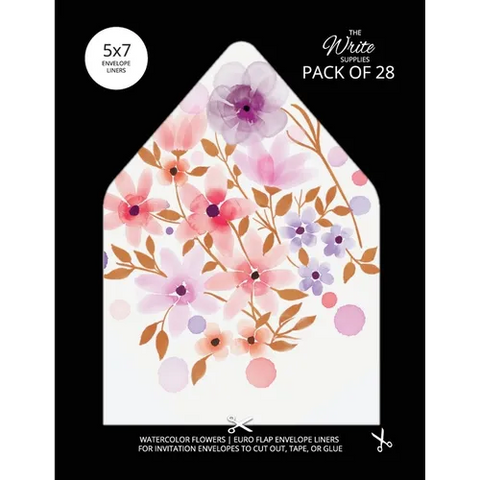 Watercolor Flowers Envelope Liners Euro Flap 5x7 with Floral Design: For Invitation Envelopes for Birthdays, Weddings (28 Pack)
